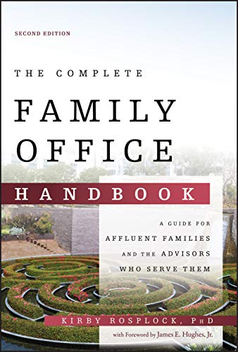 Book cover: "The Complete Family Office Handbook," second edition, with garden image.