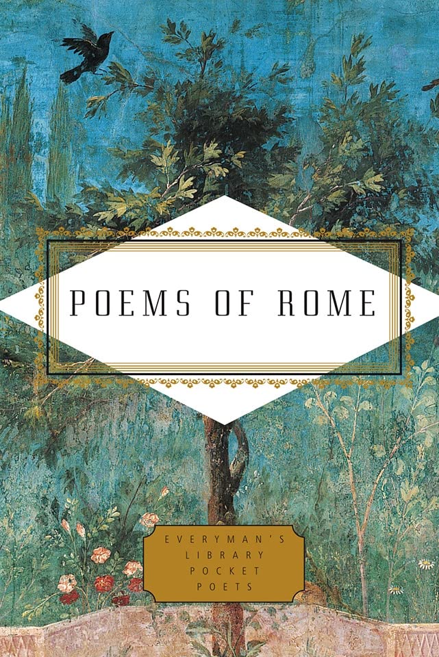 Book cover: “Poems of Rome” with floral background and a bird.