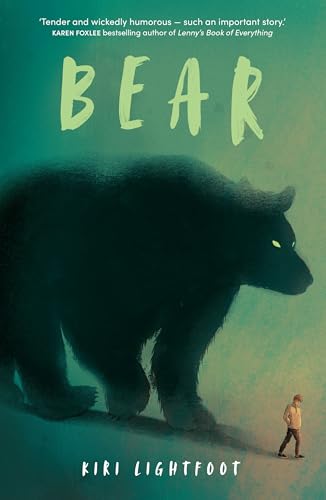 Book cover: dark silhouette of a bear looming over a small figure.