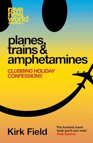 Book cover with a yellow smiley face, airplane silhouette, and black text on gradient background.