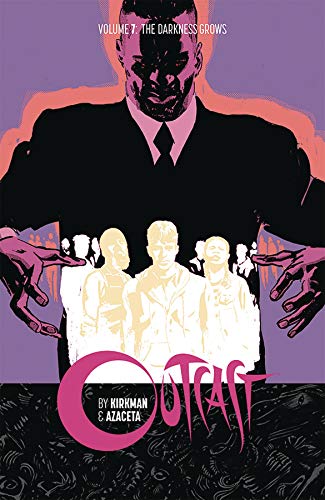 Comic book cover: a large figure looms over smaller, pale people.