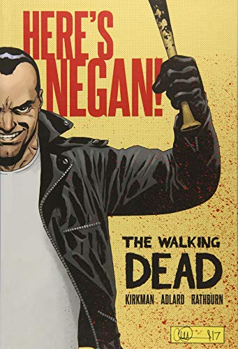 Comic book cover featuring Negan with Lucille, a barbed-wire baseball bat.