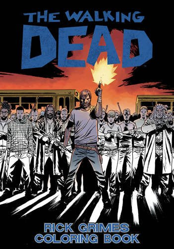 Rick Grimes holding a flare gun before a crowd of armed survivors, comic book style.