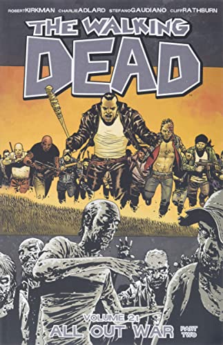 Comic book cover showing a group of armed people charging toward a horde of zombies.