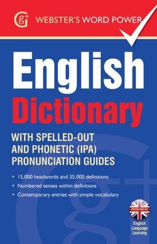 Blue English dictionary cover with white text and a checkmark.