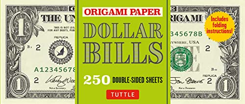 Green package of origami paper printed to resemble US dollar bills.