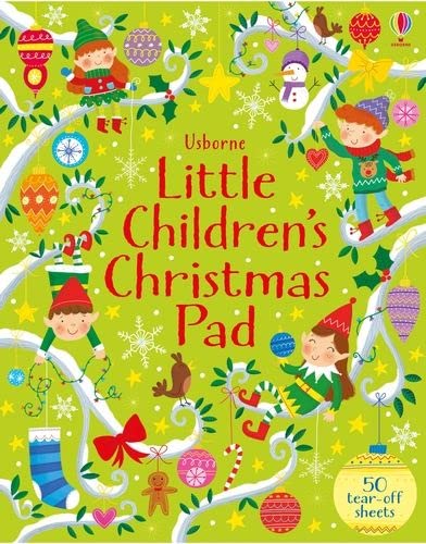Cover of a children's Christmas activity book with festive illustrations on a green background.