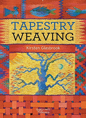 Book cover titled Tapestry Weaving by Kirsten Glasbrook featuring colorful woven textile patterns.