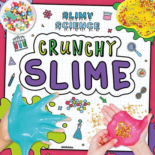 Book cover with colorful slime, science icons, and hands stretching it.