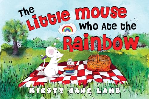 Book cover: white mouse with rainbow cake on a picnic blanket.