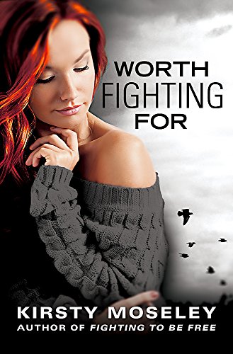 Book cover: woman with red hair, gray sweater, stormy sky background.