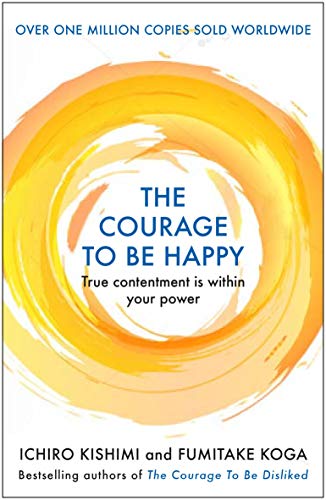 Book cover with a yellow watercolor circle and the title The Courage to be Happy.