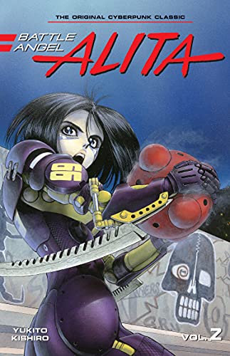 Manga cover featuring Alita in purple armor holding a red object against a wall.