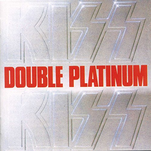 CD cover for Kiss’s “Double Platinum” album, silver and red text.