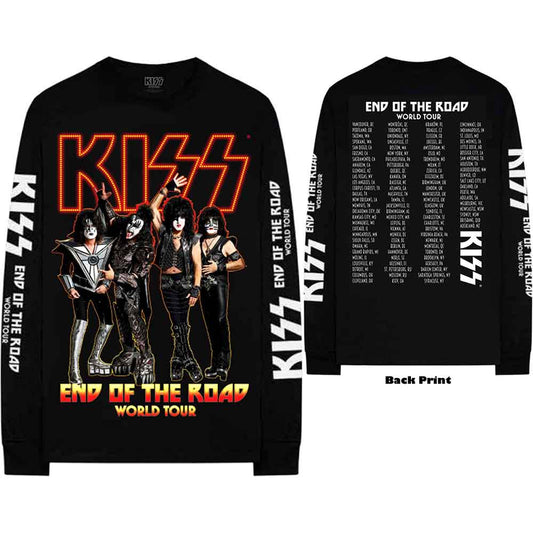 Black long-sleeve t-shirt with the KISS band logo and tour details.