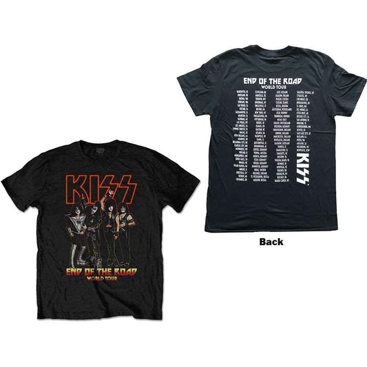 Black t-shirt featuring the Kiss band members and End of the Road tour logo.