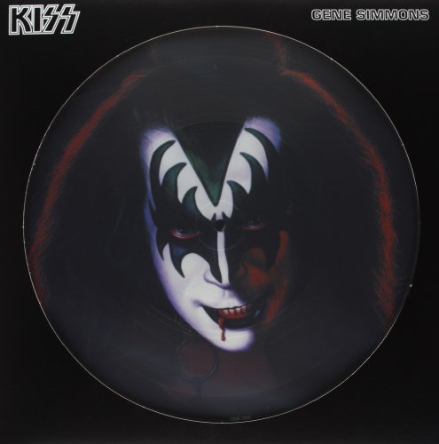 Kiss vinyl record featuring Gene Simmons in iconic makeup, with blood detail.