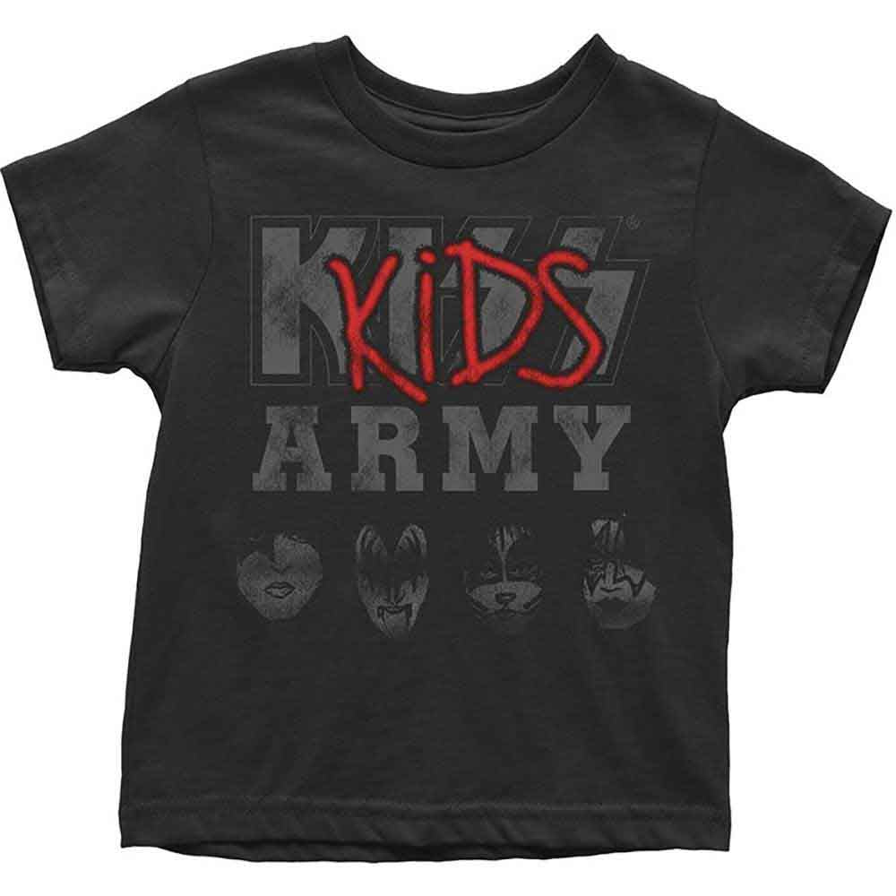 Army green toddler t-shirt with a KISS band logo, size 5 years.