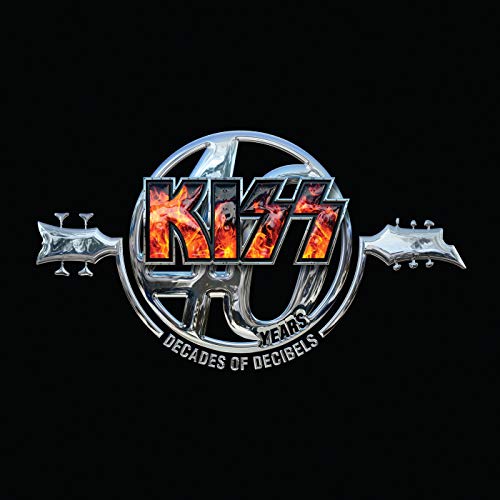 KISS 40 album cover with flaming logo and guitar details.