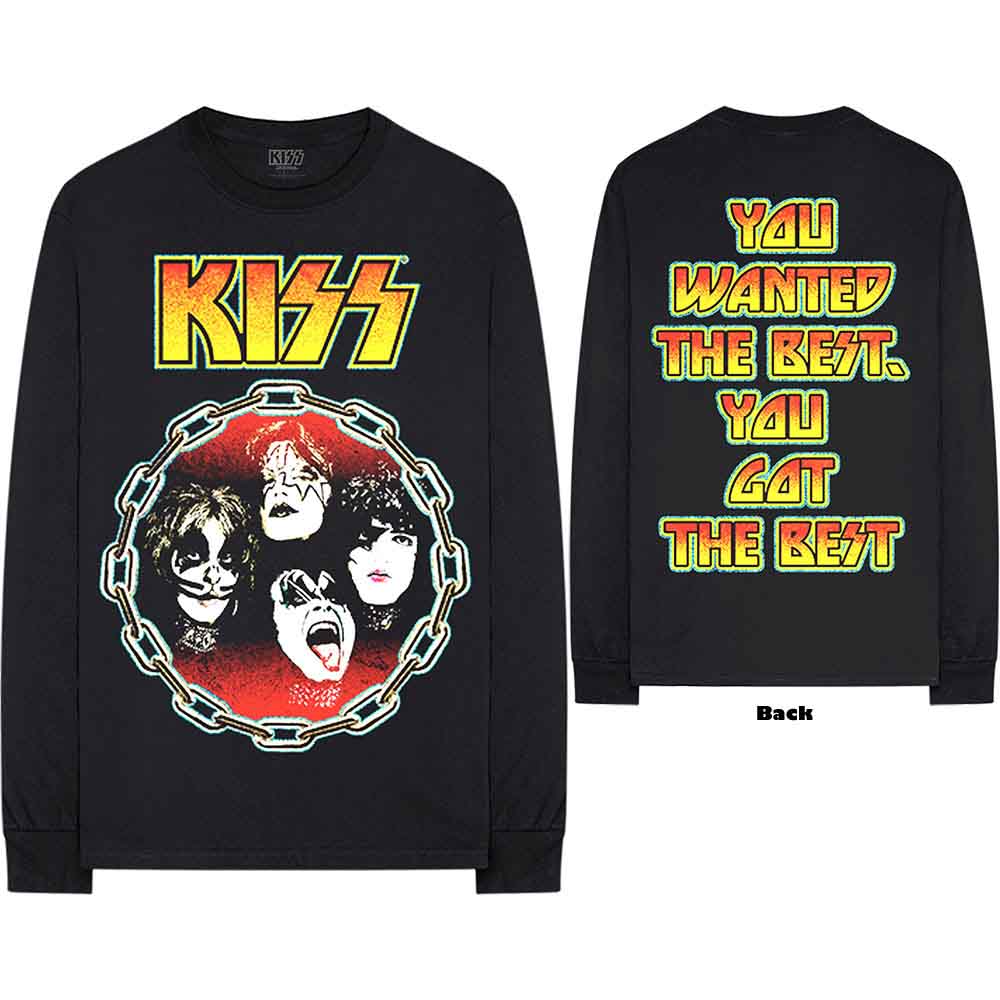 Black long-sleeve t-shirt with a graphic of the band KISS.