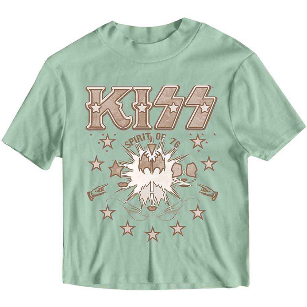 Black ladies crop top featuring a vintage KISS Spirit of '76 graphic print.