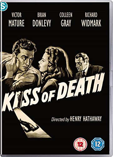 “Kiss of Death” DVD cover with three actors and a shadowy gun.
