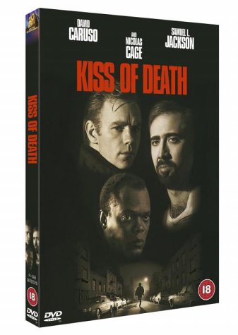 DVD cover for "Kiss of Death" featuring Caruso, Cage, and Jackson.