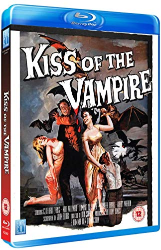 Kiss of the Vampire" Blu-ray case featuring a dramatic horror movie scene.