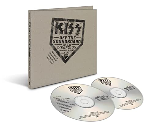 Kiss “Off The Soundboard” double CD with beige packaging and tracklist.