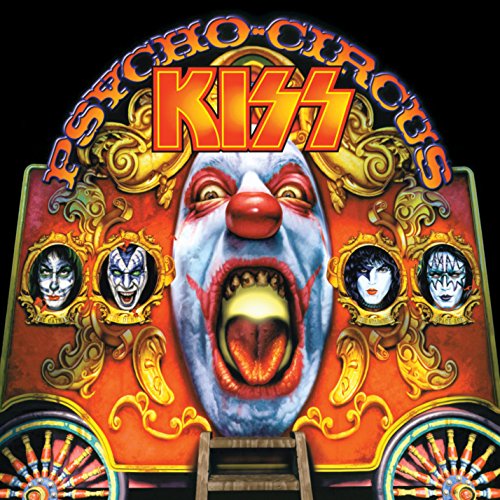 Psycho Circus album cover featuring a clown face and band members’ portraits.