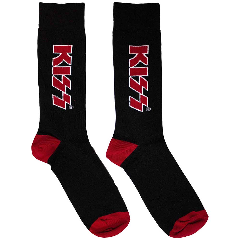 Red ankle socks with white KISS band logo, UK size 6-11.