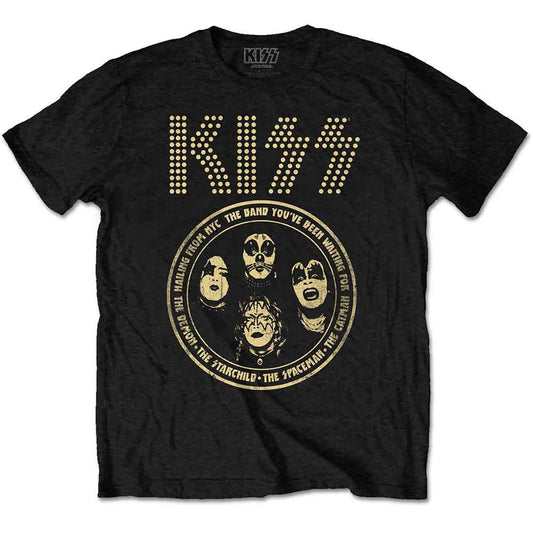 Black t-shirt with a circular KISS band logo, size XX-Large.