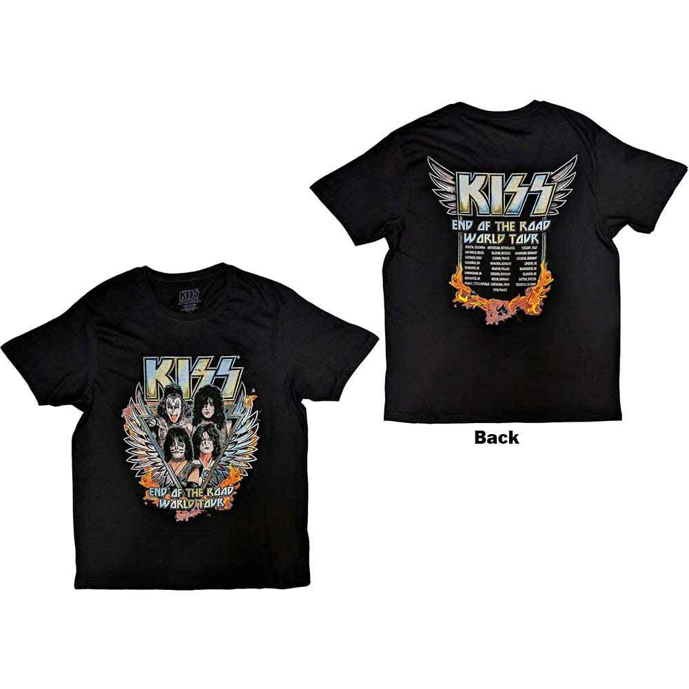 Black KISS t-shirt with large winged "End of the Road" back print, size X-Large.