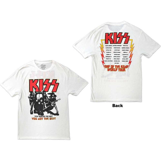 Black KISS t-shirt, large back print featuring band imagery and text.