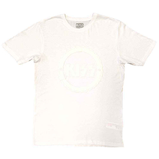 White unisex t-shirt featuring a tonal white KISS buzzsaw logo on the chest.