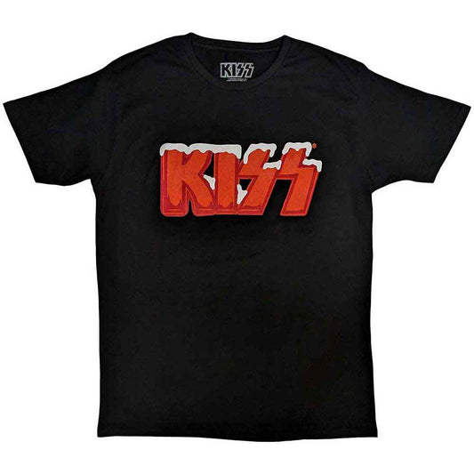 Black unisex t-shirt featuring the KISS band logo with a festive holiday design.