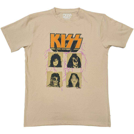 Black unisex t-shirt featuring a graphic of the band KISS with lightning bolt accents.