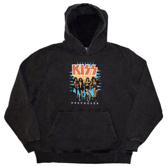 Black unisex pullover hoodie featuring a distressed 3D KISS Destroyer logo on the front.