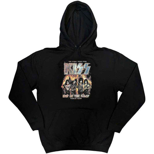 Black unisex pullover hoodie featuring a KISS End Of The Road tour graphic design.