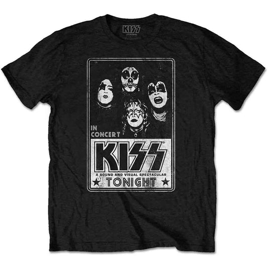 Black unisex T-shirt featuring the KISS band logo and Tonight graphic on the front.
