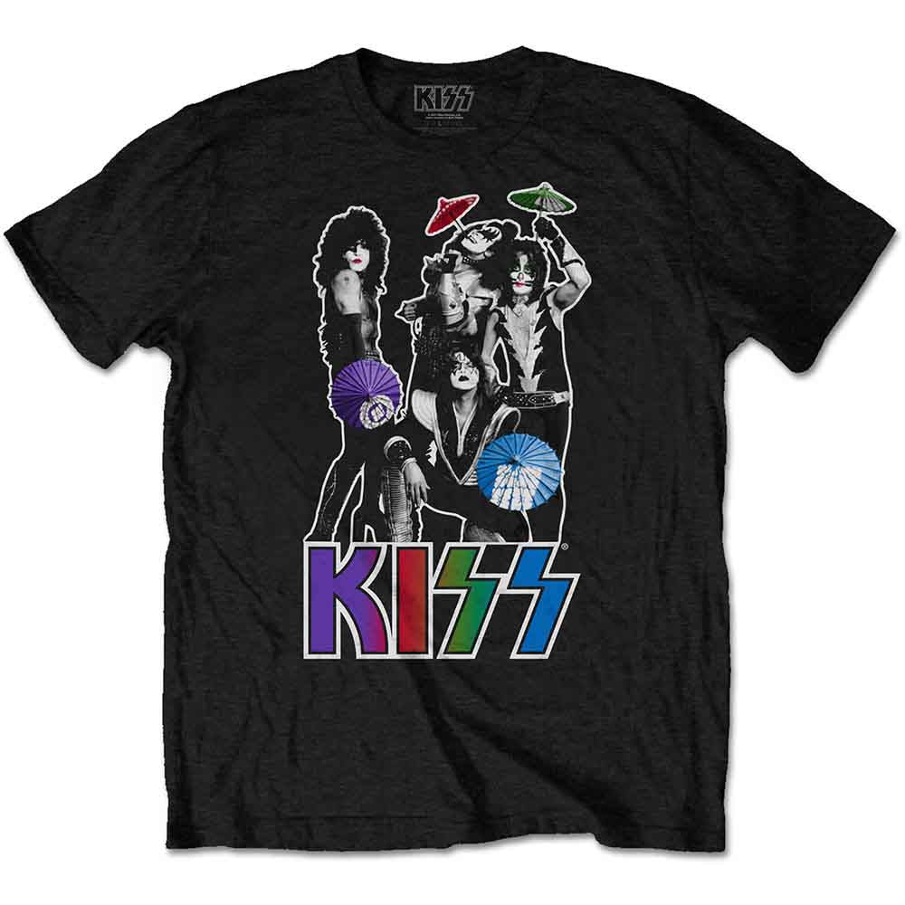 Black t-shirt with KISS band logo featuring umbrella imagery, size XX-Large.