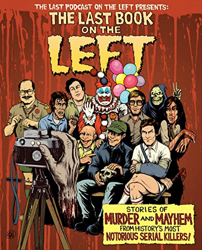 Book cover featuring illustrated portraits of infamous criminals and a clown.