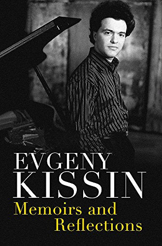 Evgeny Kissin’s book cover, black and white portrait with piano.