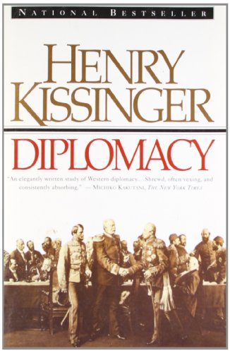 Book cover of Diplomacy by Henry Kissinger featuring a historical painting of diplomats.
