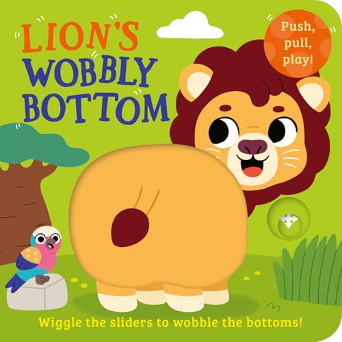 Brightly colored children’s book cover featuring a lion with a large bottom.