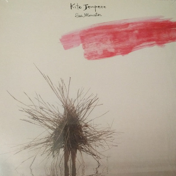 Vinyl record cover with abstract red brushstroke and spiky plant drawing.