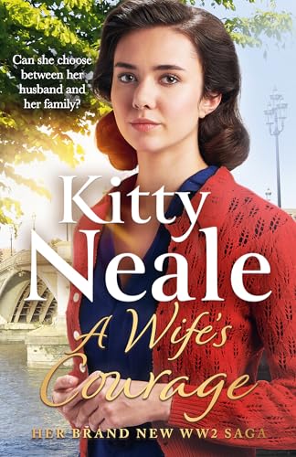 Book cover: woman in red cardigan, title "Kitty Neale, A Wife's Courage".