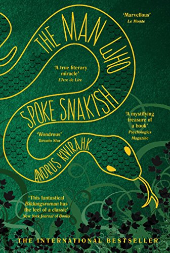 Book cover featuring a large yellow snake outline on a textured dark green background.