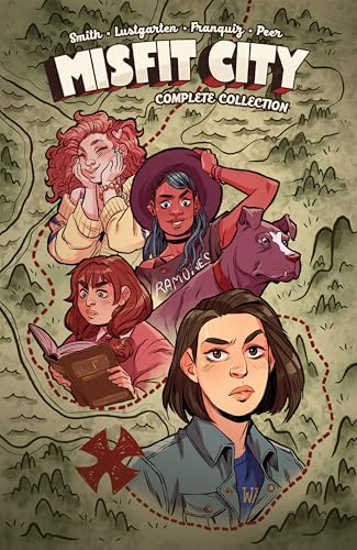 “Misfit City” cover featuring four young women and a dog on a map.