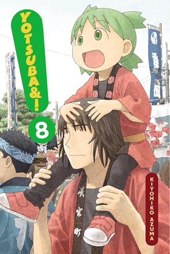 Manga cover: Young girl on man’s shoulders, festival background.